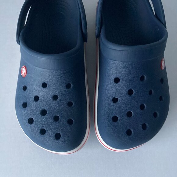 Crocs Crocband Clog Navy Blue White Red Stripe - Picture 7 of 9
